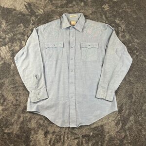 Vtg 80s Levi's White Tab Chambray Western Pearl Snap Long Sleeve Denim L